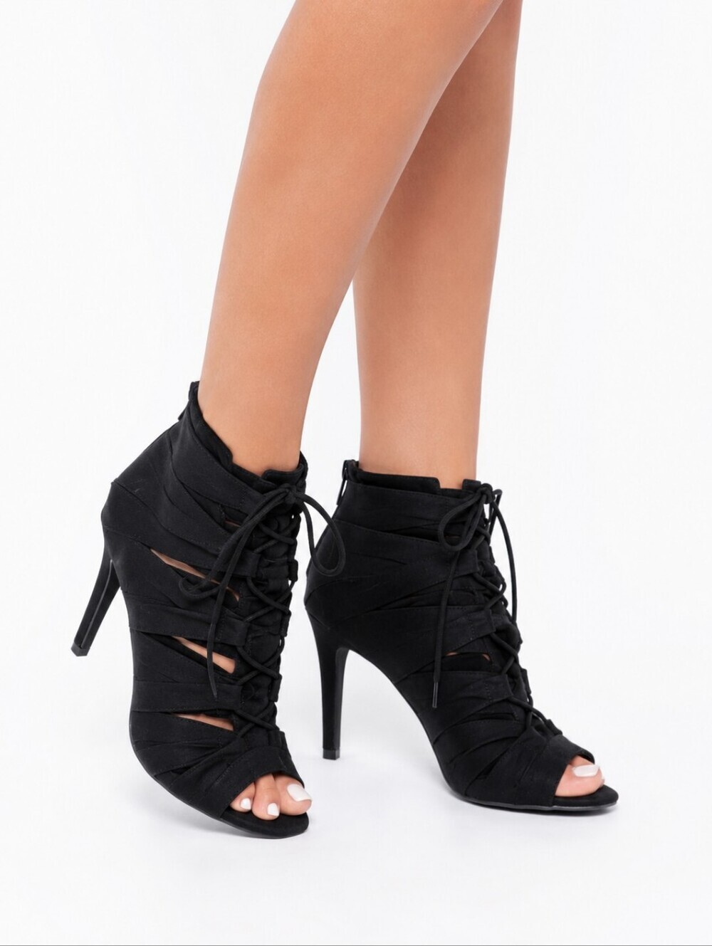 BCBGeneration Women's Black Suede Lace Up Highheel Boots Size 7 4in Heel